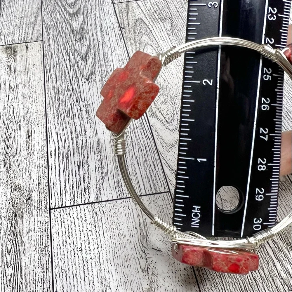 Artisan Stone Gem Bangle Wrist Bracelet Silver Toned Metal Wire Wrapped Handmade - Picture 9 of 10